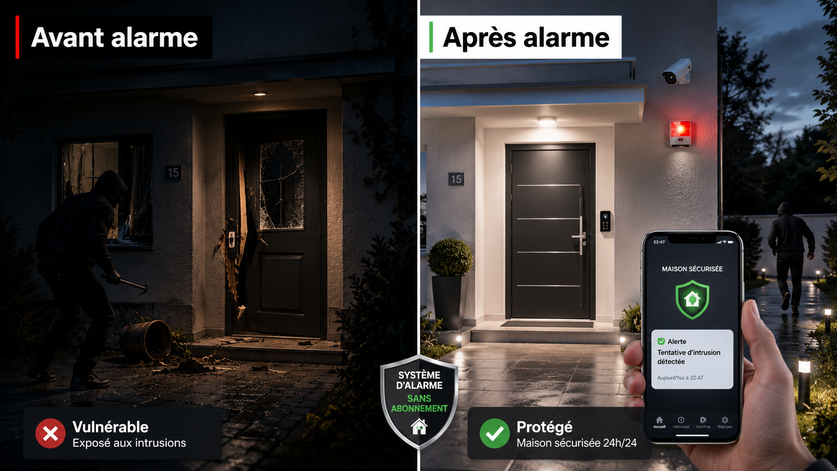 AVANT APRES ALARME | Domo Energie Concept Alarme sans abonnement à Cernay, Thann, Vieux-Thann, Wittelsheim, Mulhouse, Colmar, Guebwiller, Wittenheim, Kingersheim et dans tout le Haut-Rhin Kingersheim